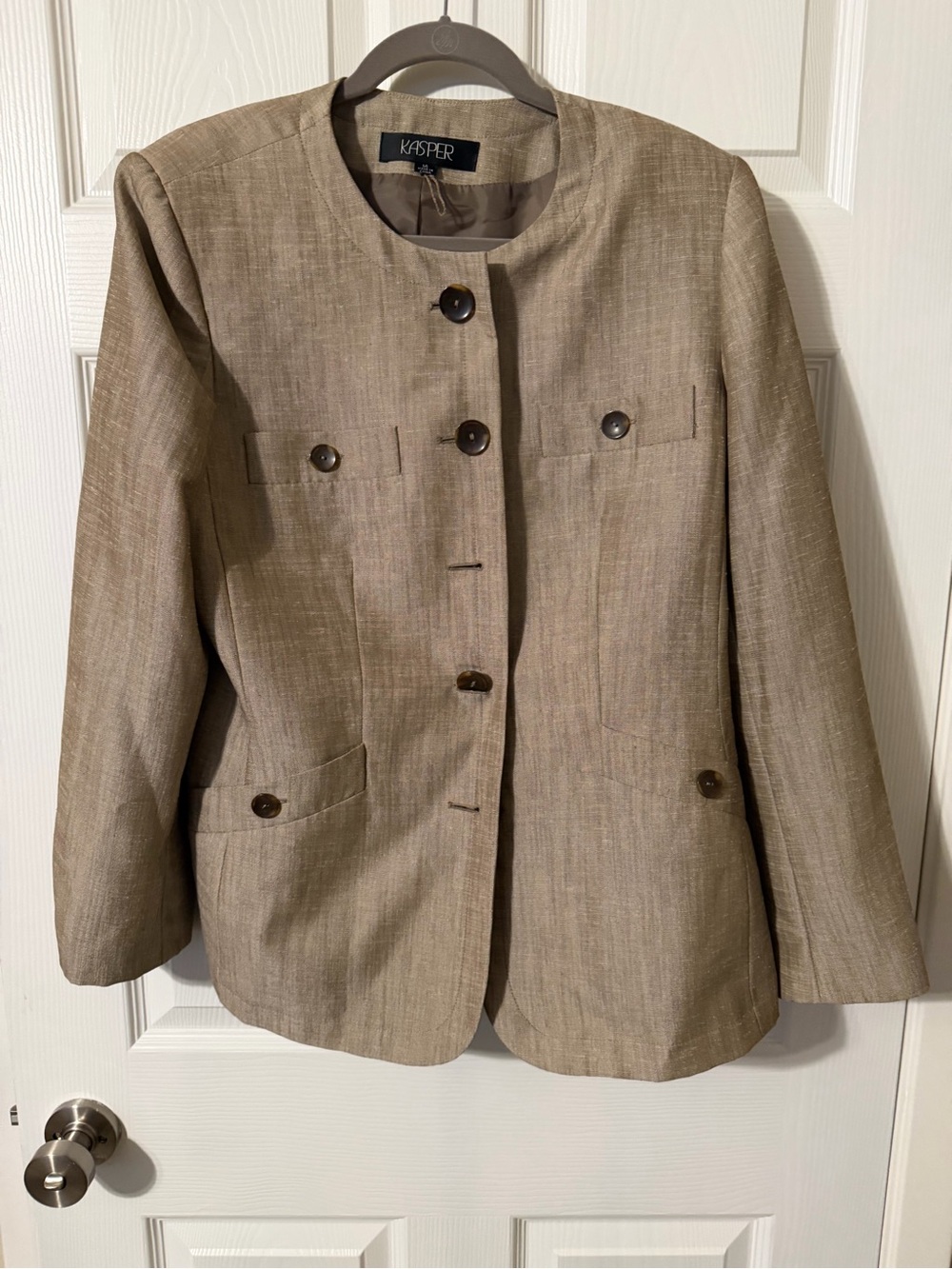 Kasper Neutral Tan Collarless Button Blazer